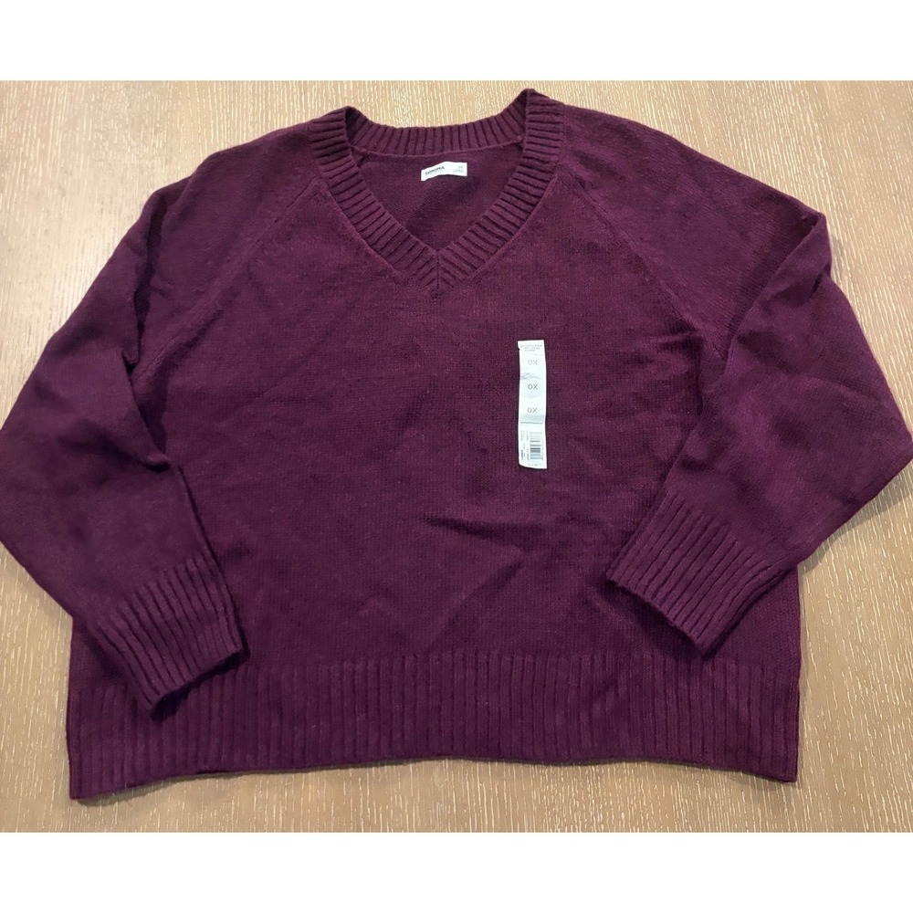 SONOMA Goods For Life V Neck RIbbed Knit Long Sleeve Purple Sweatshirt Womens 0X